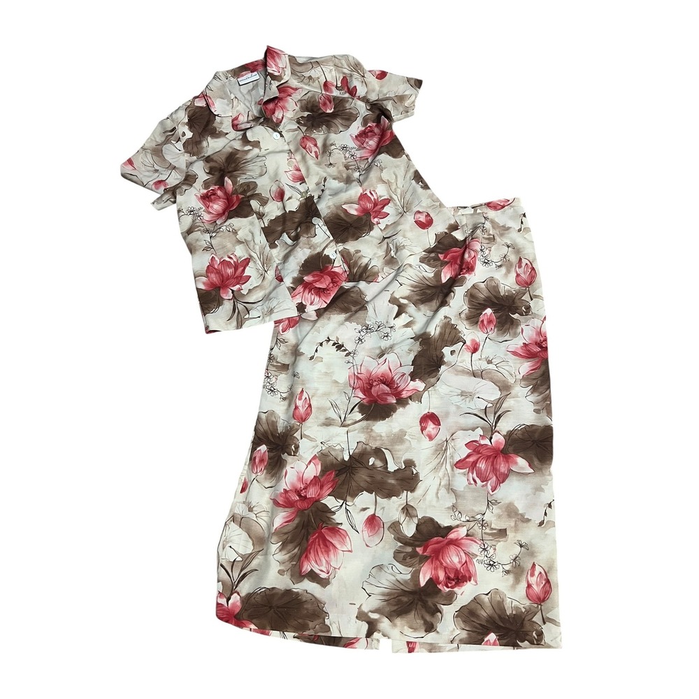 Vintage 90s Alfred Dunner 2 Piece Floral Blouse Skirt Set Women's 14 Cottagecore